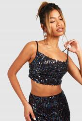 Boohoo WC21208 Boohoo Crop Top Vállpántokkal, Flitterekkel Díszítve L