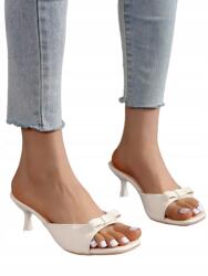 Shein Magassarkú Flip-flop Papucs Fehér Öko Bőr Lakkozott Masnival 41__41 (sx2303222200535767)