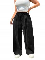 Shein Pamut Muszlin Nadrág Fekete Egyenes Szállású Casual 42 XL__XL