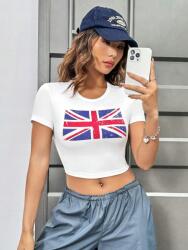 Shein Rövid Ujjú Póló Fehér Zászlóval 38 M__M