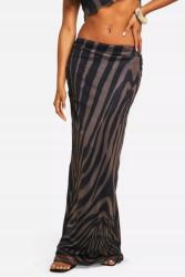 Boohoo Mintás Maxi Chiffon Szoknya Egyenes Gumis Derékkal Boohoo 34