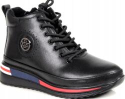 News Fekete Platformos Bakancs Vastag Talpú Bőr Divatos Kényelmes 8 (4215 CZARNE)