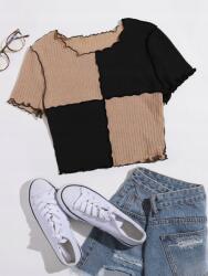 Shein LC51102 Shein Bordázott Kontrasztos Rövid Ujjú Felső (29) XL