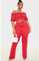 Prettylittlething Piros Virágos Nadrág (48) (565324)