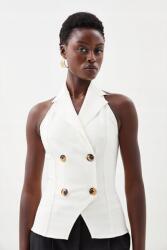 Karen Millen Krémszínű Gombos Kötöző Mellény Gallér Sima Karen Millen L