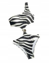 Shein Fürdőruha Fehér-fekete Egyrészes Zebra 38 M__M