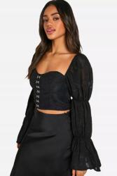 Boohoo Fekete Rövid Sima Felső Hosszú Bő Ujjú Hímzés Boohoo 40