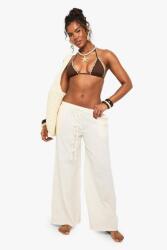 Boohoo Krémszínű Pamut Klasszikus Nadrág Széles Szárú Megkötős Boohoo M
