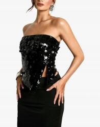 Boohoo Fekete Flitteres Felső Kivágás Tubus Aszimmetrikus Cipzár Boohoo 40