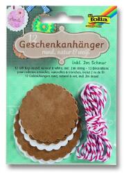 FOLIA Ajándékkártya 12db natúr/fehér + zsínór kerek