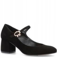 Kotyl Szarvasbőr magassarkú cipő övvel Kotyl 681 Fekete 36 (KOTYL 0681 CZARNY ZAMSZ)