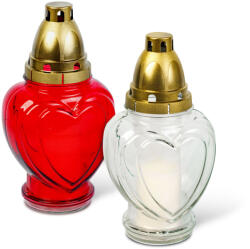  Üveg mécses - szív forma, műanyag kupakkal, piros - fehér - 21, 7 cm (TW1018) (TW1018)