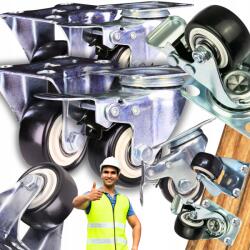  38mm-es Forgatható kerekek fékkel fix 4db-os szett Ipari 300kg-ig Erős (Kółka obrotowe stałe z hamulcem zestaw 4szt)