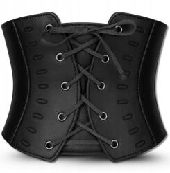 EdiBazzar Női fűző Öv széles, megkötős, fekete, gumis, fűzős, bőr hatású (Gorset szeroki pasek damski sznurowany czarny)