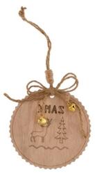  Dekoráció dísz akasztós Xmas felirattal, szarvassal, fa, 10x10x1cm, natúr (HS-21AQ9027-S)