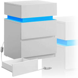 SONGMICS Modern fehér dohányzóasztal éjjeliszekrény Led világítás 25 szín 3 fiók (LET630T10)