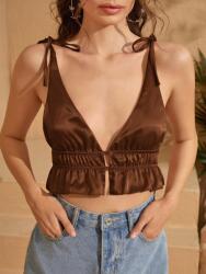 Shein szatén felső, Size Xs, barna, 95% poliészter, állítható