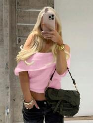 Shein pulóver felső, nyitott vállakkal, rózsaszín, Size 38