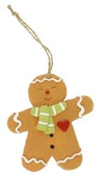  Dekoráció mézeskalács figura sállal, akasztós poly 5, 4x1, 2x8, 5 cm barna, zöld (LR24B-6541)