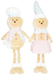  Dekoráció mézeskalács figura fiú, lány, textil teleszkópos lábbal 25x12x65cm kék-rózsaszín 2féle 1db pasztell karácsony (ZM241177)