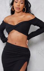 Prettylittlething Fekete Hosszú Ujjú Felső Szövött Nyitott Vállakkal Prettylittlething 38