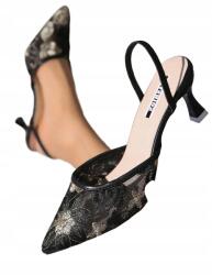 Shein Fekete Hálós Cipő Sarok Nélküli Hímzéssel Orrmerevítővel 37__37 (sx25033144749145550)