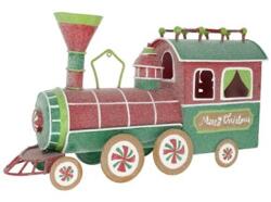  Dekoráció Játékvonat glitteres fém 37x11x21 cm piros, zöld, pasztell karácsony (SFA25C091)