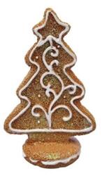  Dekoráció mézeskalács fenyőfa csillaggal, álló glitteres poly 5, 1x3x8 cm barna, fehér (LR24B-2878)