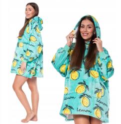  Kocpulóver 2 az 1-ben, túlméretezett kapucnival, vastag sherpa anyagból, zöld citrom mintával (KC00008)