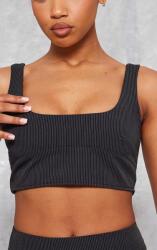 Prettylittlething Crop Top, vállpántos, fekete csíkos, Size XXL
