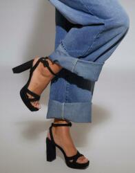  Fekete Klasszikus Cipő Szandál Ekozamsz Sarok Oszlop Csat Plt 40 (CNC2797)