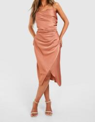 Boohoo Szatén Drapírozott Ruha, Size XXL, bézs