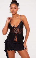 Prettylittlething Fekete Szatén Felső Csipke Vállpántos Kötés Prettylittlething 40