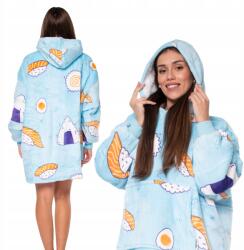  Kocblúz 2 az 1-ben: Túlméretezett Kapucnis Vastag Sherpa Takaróblúz Kék Sushi Mintával (KC00007)