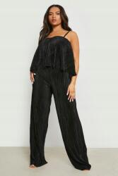 Boohoo fekete pliszírozott overál, Size 54, poliészter (GZZ14197-105)