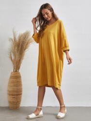 Shein IC73310 Shein Laza Sárga Ruha MIDI 3/4-ES Ujjú V-nyakkivágással S