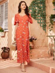 Shein Virágmintás Maxi Ruha, Size 40, narancssárga, 100% poliészter