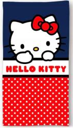  Pamut Törölköző Hello Kitty 70x140 Macska Törölköző Masnival Fehér Pöttyös (HK36-1162)