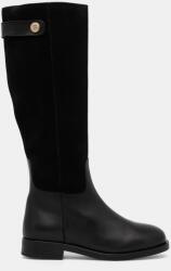 Tommy Hilfiger bőr csizma TH STUD LEATHER MIX LONG BOOT fekete, női, lapos talpú, FW0FW08341 - fekete Női 37