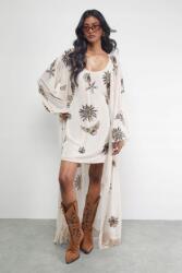 Warehouse Bézs Hosszú Ujjú Kimonó Ágytakaró Rojtokkal Díszítve Warehouse 40