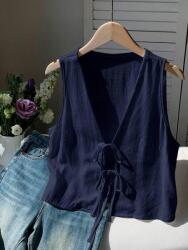 Shein LC34308 Shein Sötétkék Felső Megkötővel V Nyakkivágással (38) M