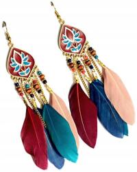 Lógó, hosszú tollas Boho retro fülbevaló, színes női toll fülbevaló (5905884072608)