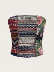 Shein IC15313 Shein Mintás Felső Tubus Cipzár Xs