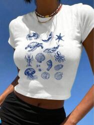 Shein Felső Póló Blúz Fehér Rövid Print 36 S S