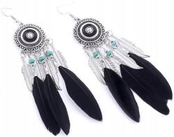  Toll fülbevaló, lógós Boho stílusú, hosszú, Fekete, ezüst színű, női, bojtokkal (F104)