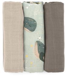 Petite&Mars Bambusz muszlin 3 db-os pelenka szett 68 x 68 cm - Moussy Whale bálna