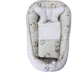  3 részes kétoldalas pamut/minky babafészek kókuszbetéttel - Mogyoró bézs zsiráf