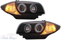 Angel Eyes fényszórók BMW 1-es széria E81 E82 E87 E88 (2004-2011) modellekhez, fekete színben