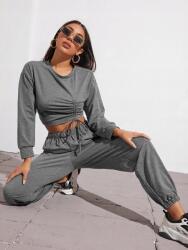 Shein FC35114 Shein Rövid Pulóver Húzózsinór Hosszú Ujjú Kerek Nyakkivágással S