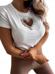  Női póló fehér pamut póló L/XL nyakkivágás szív strassz kövek